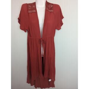 Almost Famous Tie Front Hi-Low Burnt Orange Bohemian Kimono MEDIUM NWT